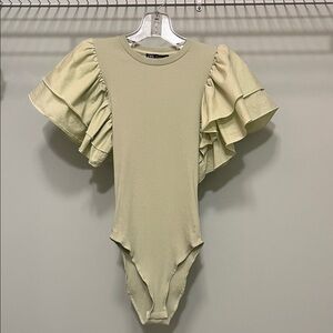 Women’s Zara Ruffled Bodysuit with Ruffle Sleeves Mint / Lime Green